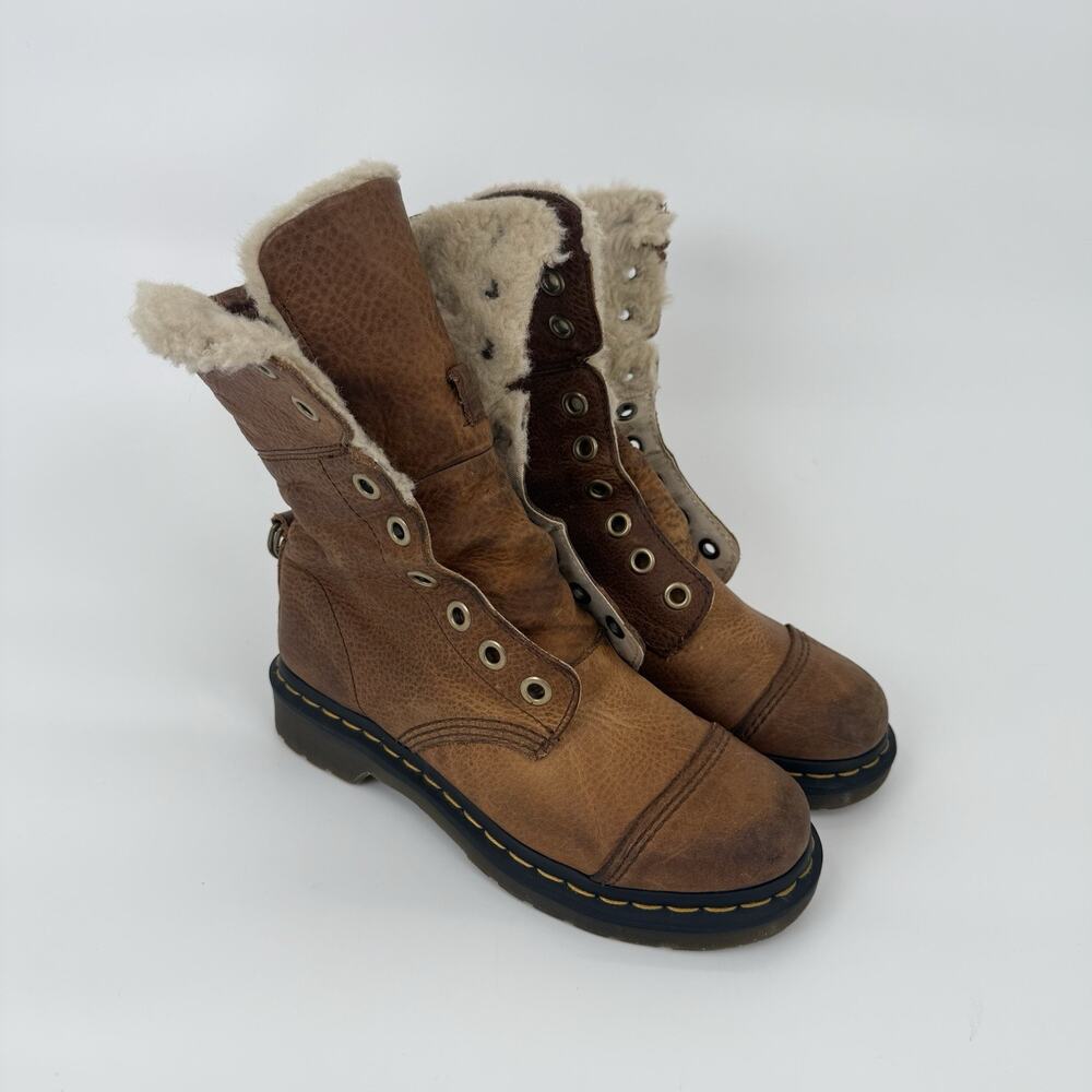 Doc Dr. Martens Aimilita Faux Fur Lined Leather Boot Women 7 Brown Milled Nappa